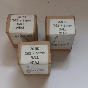 Photo of 3 boxes of 7,62 x 51 mm Ball M1A3 Ammunition 60 rounds total - sealed boxes