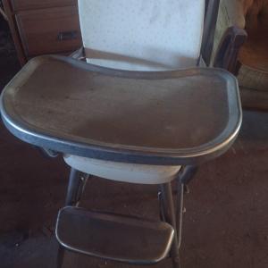 Photo of Vintage Metal Tube Child's Highchair with Stainless Table and Footrest