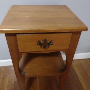 Photo of Solid Wood Side Table with Single Drawer and Stretcher Shelf