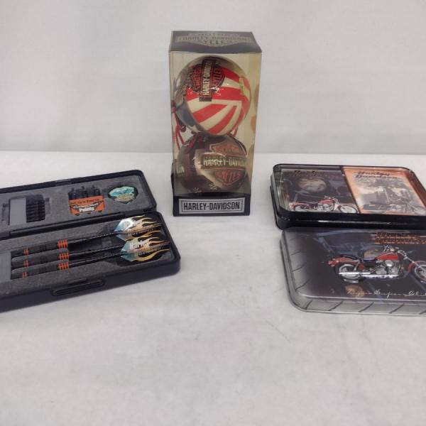 Photo of Harley Davidson Collectables- Dart Set in Tin, Playing Cards in Tin, Holiday Orn