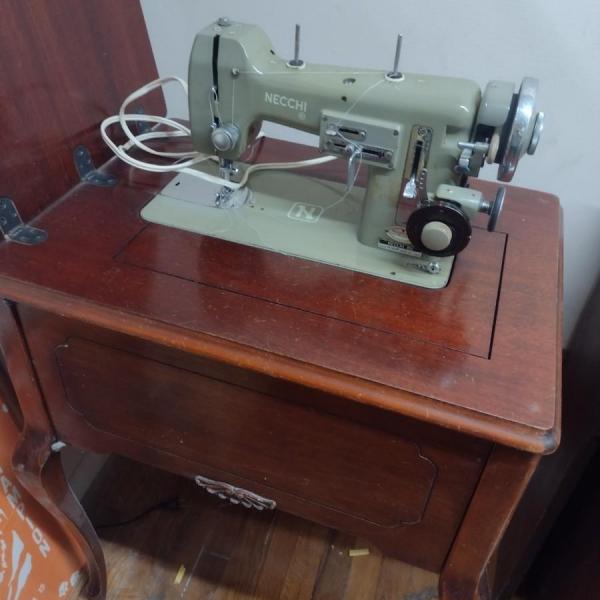 Photo of Vintage Necchi Electric Sewing Machine in Mahogany Cabinet