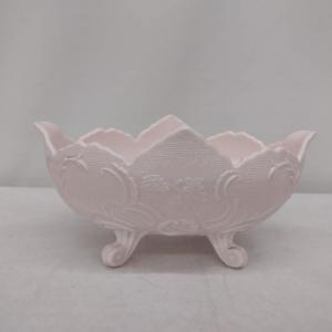Photo of Vintage Pink Milk Glass Jeanette Lombardi Oval Footed Fruit Bowl