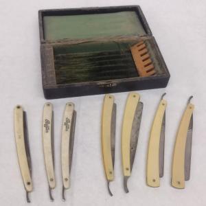 Photo of Set of Vintage Edmond Roffler and Genco Straight Blade Shavers with Celluloid Ha