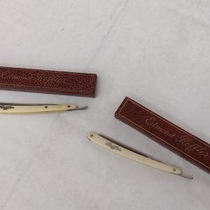 Photo of Pair of Vintage Edmond Roffler Straight Razors with Celluloid Handles with Boxes