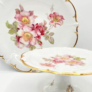 Photo of GOLDEN CROWN ~ Wild Rose ~ Large Plate & Footed Plate Set
