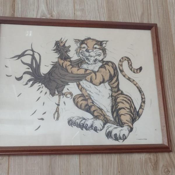 Photo of Vintage Print Clemson Tiger Mascot Showing South Carolina Gamecock Mascot Who's 