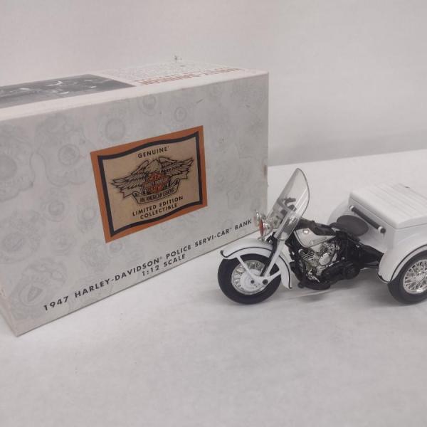 Photo of Harley-Davidson 1947 Police Servi-Car Motorcycle Die Cast Coin Bank with Box (#1