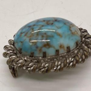 Photo of Brooch or Pin Blue Green Stone with silver tone border