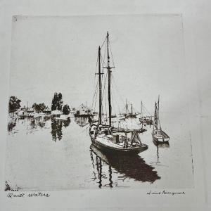 Photo of Ink and Paper Art - "Quiet Waters" - Sailboats at Anchor - Signed