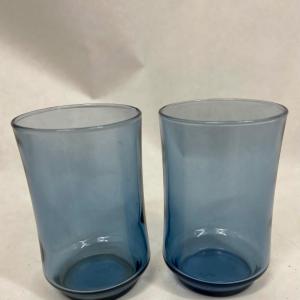 Photo of 2 small juice glasses blue glass