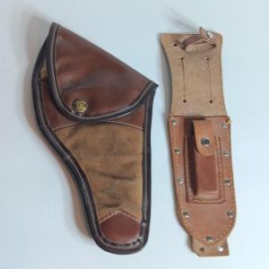 Photo of Brauer Bros. St. Lois leather pistol holster and leather belt mount Knife sheath