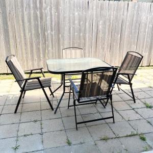 Photo of Metal Glass Top Patio Table & 4 Folding Chairs Set ~ *Read Details