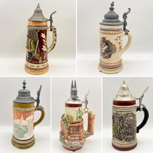 Photo of Collection Of Five (5) Ceramic German Beer Steins