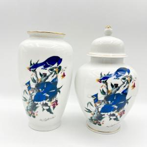 Photo of THE NATIONAL AUDUBON SOCIETY ~ Blue Jay ~ Porcelain Vase & Jar