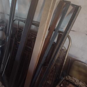 Photo of Collection of Vintage Brass or Wood Head and Foot Boards, Side Rails, Metal Box 