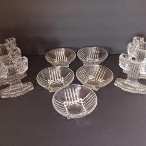 Photo of Vintage glassware - 5 bowls and 8 candle stick holders