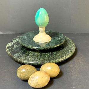 Photo of LOT 124: Green Marble Lazy Susan and Footed Cheese Tray and Marble Eggs