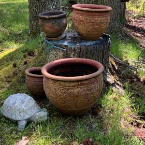 Photo of LOT 67: Terracotta Planters and Cement Turtle