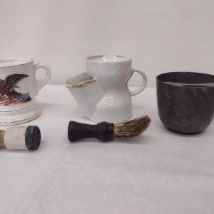 Photo of Set of Ceramic and Metal Shave Mugs and Cream Brushes