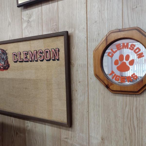 Photo of Vintage Clemson Tigers Wood Framed Wall Mirror and Memo Board