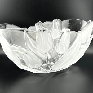 Photo of Vintage Mikasa Nadine Crystal Frosted Oval Tulip Bowl