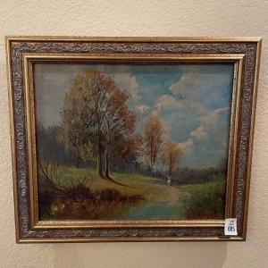 Photo of Framed art. Serene meadow with trees