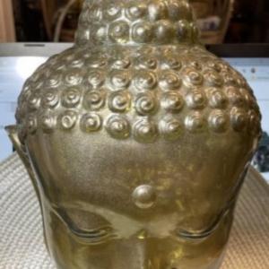 Photo of Vintage Mid-Century Large Gold Mist Glass Buddha Head Bust 11.5" Tall in VG Preo