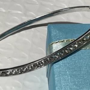 Photo of Vintage Sterling Silver Hinged CZ Bangle Bracelet w/Figure-8 Safety Clasp. Made 