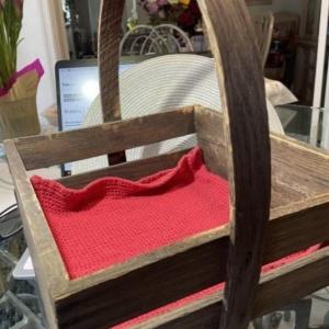 Photo of Vintage/Antique Wooden Crate Basket w/Curved Wood Handle 12" x 12" x 13" Tall in