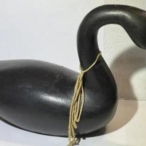 Photo of Vintage Solid Wooden Duck/Goose Decoy Signed Corner 14.5" Long Dated 1974 in Goo