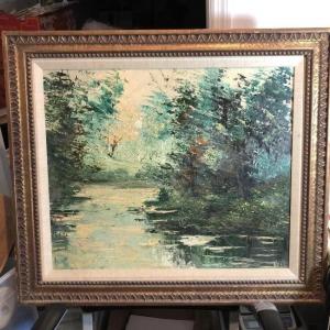 Photo of Vintage ALICE NOEL Oil on Artist Board Scenic Painting 26" x 30" Frame Size Preo