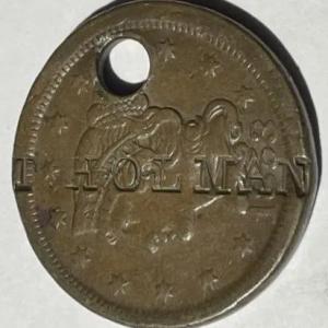 Photo of 1853 (T. HOLMAN) COUNTERSTAMPED & HOLED LARGE CENT FOR PENDANT AS PICTURED.