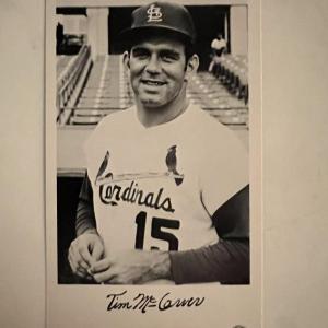 Photo of Tim McCarver facsimile signed photo. 3x5 inches