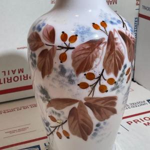 Photo of Vintage Hand-Blown Peachblow Style Milk Glass Hand Decorated Vase 8.5" Tall in G