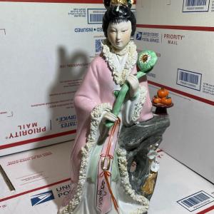Photo of Vintage Chinese 20th Century Porcelain/Bisque Lady Figurine 12" Tall and in Good