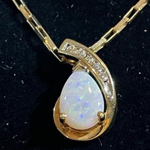 Photo of 14K 20" Nice Link Chain with a 10K Diamond Opal Dainty Pendant in VG Preowned Co