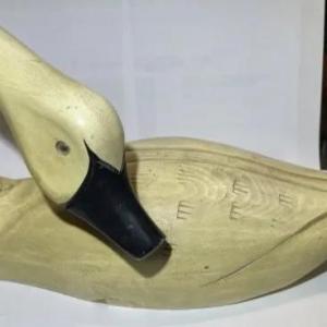 Photo of VINTAGE Large 17" White Swan/Goose Wooden Decoy Hand Carved 18" Long in Good Pre