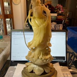 Photo of Vintage Asian Blanc De Chine Carved Soapstone Figural Lamp on a Brass Base Figur