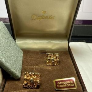 Photo of Lot of 50-Vintage Pair of 1980's Dufonte Nugget Style Real Diamond Cufflinks in 