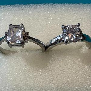 Photo of Vintage Silver-tone CZ Engagement Style Rings Size 7-1/2 & 8-1/4 in Good Preowne