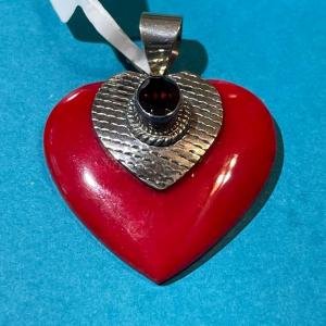 Photo of Vintage Sterling Silver Designer Fashion Coral Heart Pendant w/Amethyst Stone in