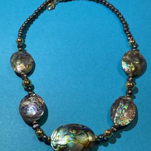 Photo of Vintage "SJ" Designer Fashion Abalone Necklace 22" in VG Preowned Condition as P