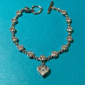 Photo of Vintage 7" Fashion CZ Bracelet 7" Long w/Heart Toggle Clasp in VG Preowned Condi