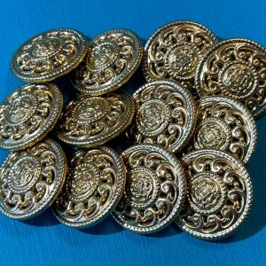 Photo of 12-Vintage Brass Gilt Buttons 7/8" Diameter in Good Condition as Pictured.