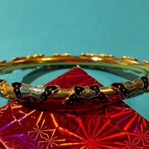 Photo of Vintage Brass Bangle Bracelet w/Enameled Applications in VG Preowned Condition a