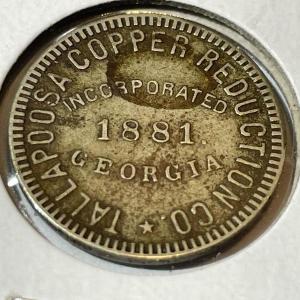 Photo of Scarce Tallapoosa Copper Reduction Co. 5c Token, Georgia 1881 in Nice Circulated