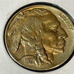 Photo of 1927-P Uncirculated Condition Buffalo Nickel with Nice Color as Pictured.
