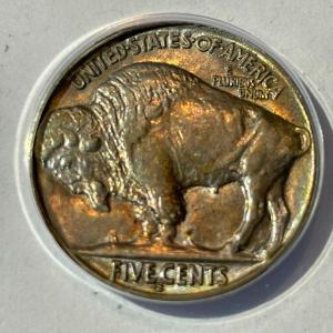 Photo of 1929-S Choice Uncirculated Buffalo Nickel with Gorgeous Color as Pictured.