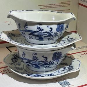 Photo of 2-Blue Danube Gravy Boats w/Attached Under Plate Blue Onion Pattern in Good Preo