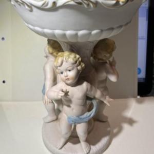 Photo of Vintage Cherub Porcelain Pedestal Compote/Bowl. Highly detailed and in VG Preown
